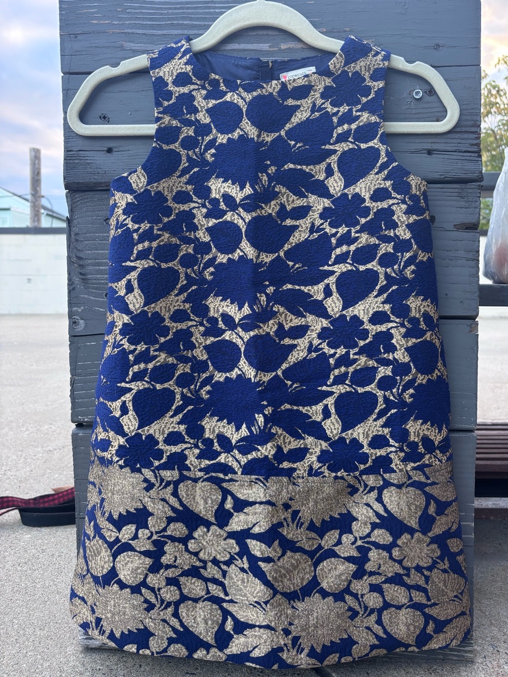Crewcuts Navy and Gold Floral Jacquard Shift Dress